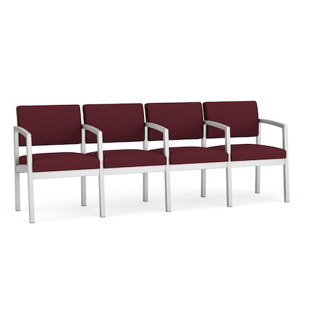 Lesro Lenox Steel 4 Seater with Center Arms, Wine/Mulberry (Red) Seat, Wine/Mulberry Back, 85.5 W 24.5 L LS4103